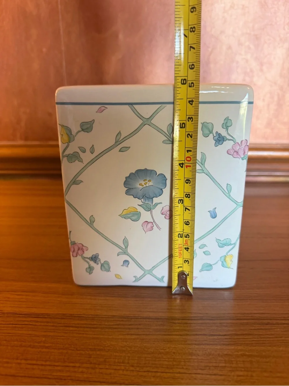 Vtg R.B. Bernarda Portugal Ceramic Tissue Box Cover Square Floral Wildflower 6